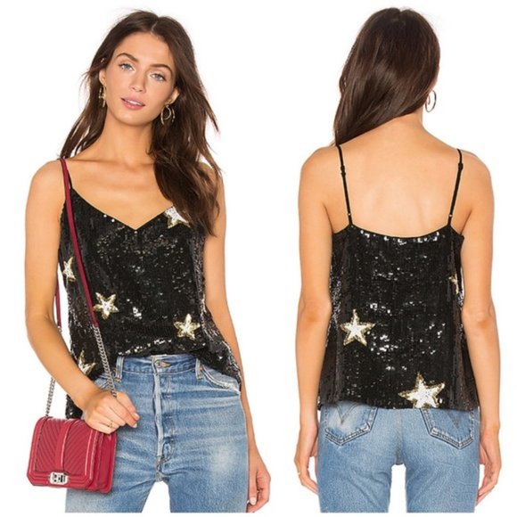 L'AGENCE Tops - L'AGENCE • BLACK GOLD SEQUIN CAMI STRAPPY TOP XS
